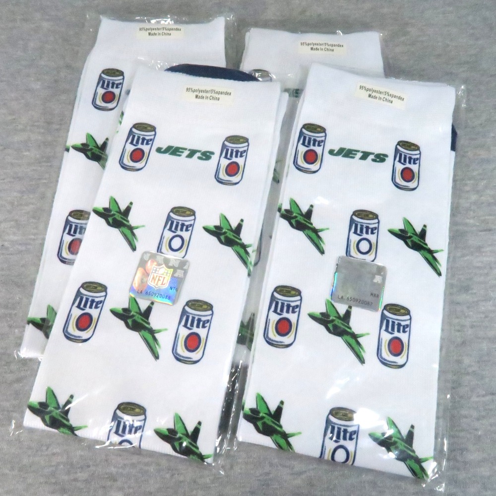 NFL New York Jets Miller Lite Socks Promotional Football Fan Beer Lot of 4